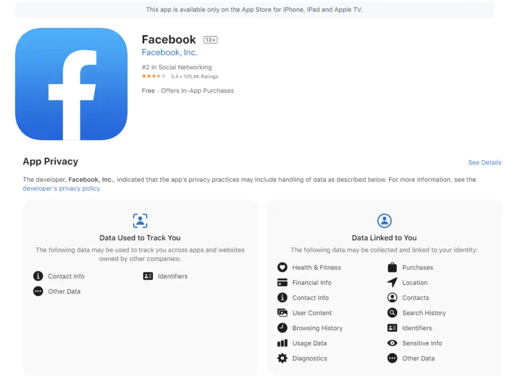 Facebook in app store