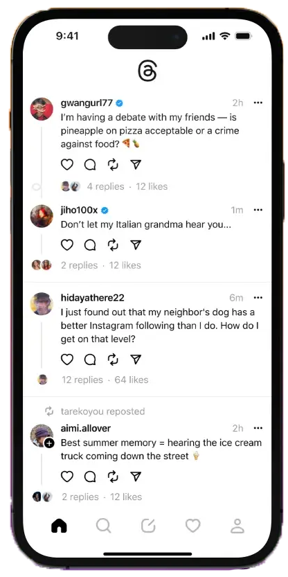 Screenshot of Threads feed